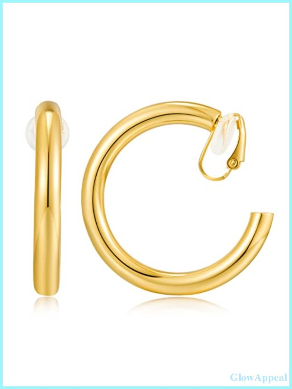 14K Gold Plated Chunky Hoop Clip On Earrings for Women - 40mm Non-Pierced